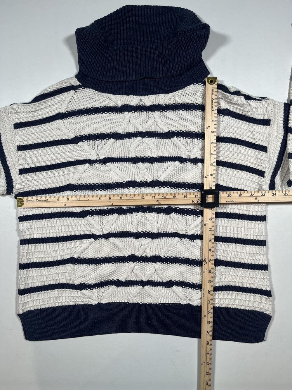 Chaps Sweater Womens XL White Navy Stripe Turtleneck Cable Knit Pullover - Picture 4 of 5
